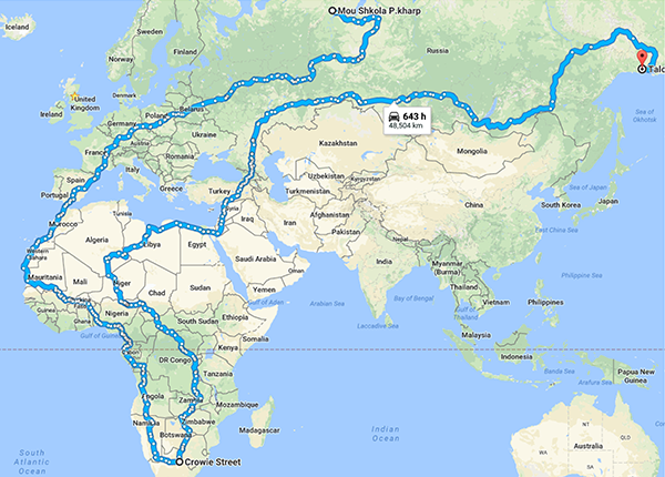 Google Maps Challenge - Longest Driving Routes / Martin Krzywinski @MKrzywinski mkweb.bcgsc.ca